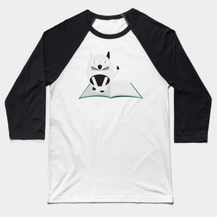 Cartoon Cat Sitting on an Open Book Baseball T-Shirt